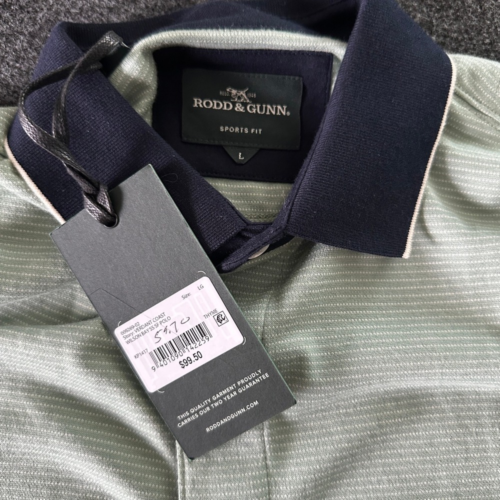 Rodd & Gunn Wilson Bays SS Polo Shirt Thyme Green Striped Sports Fit Large NEW